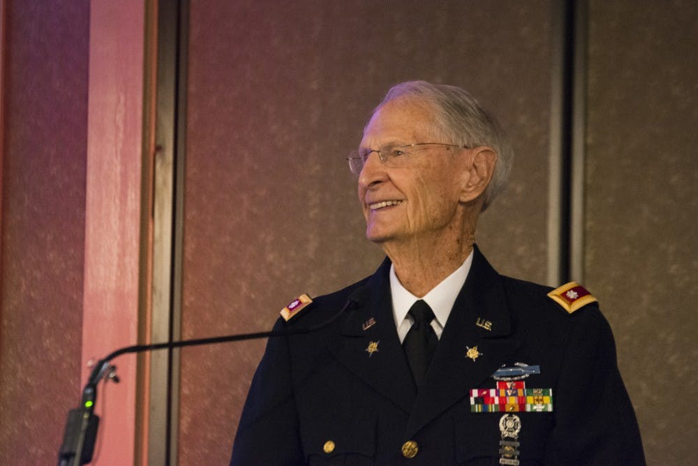 2018 Distinguished Veteran Award Recipient Lt. Col.&nbsp;Fred Lacy as have his acceptance speech Monday, May 28, 2018 at the Mayor's Memorial Day Breakfast. Contributed by David Dorton.&nbsp;