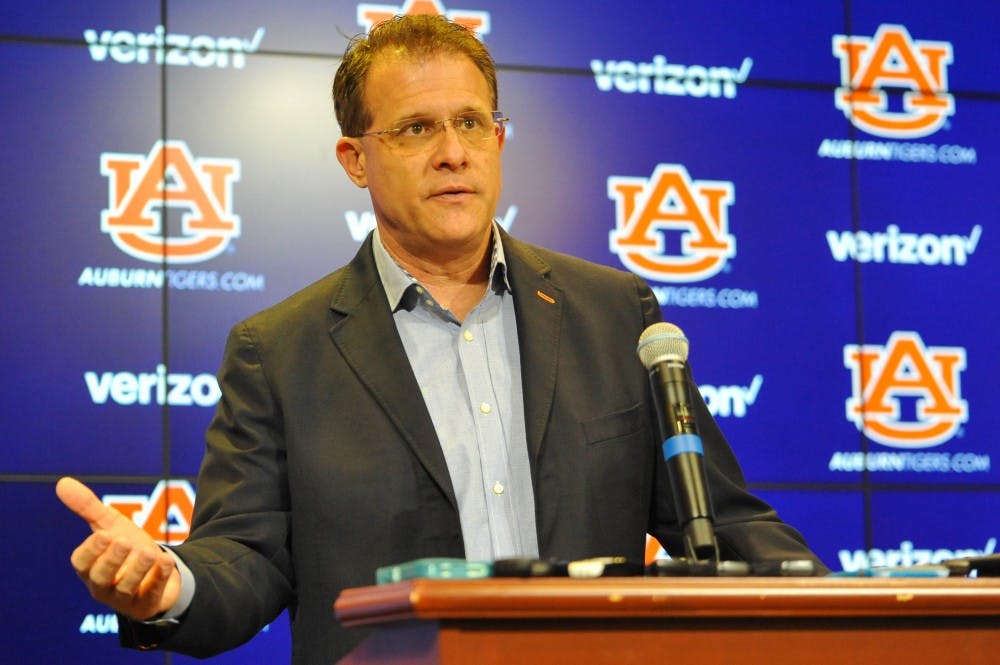 Auburn Football Head Coach Gus Malzhan speaks to the media about the start of spring football practice, March 1, 2016, in Auburn, Ala. 