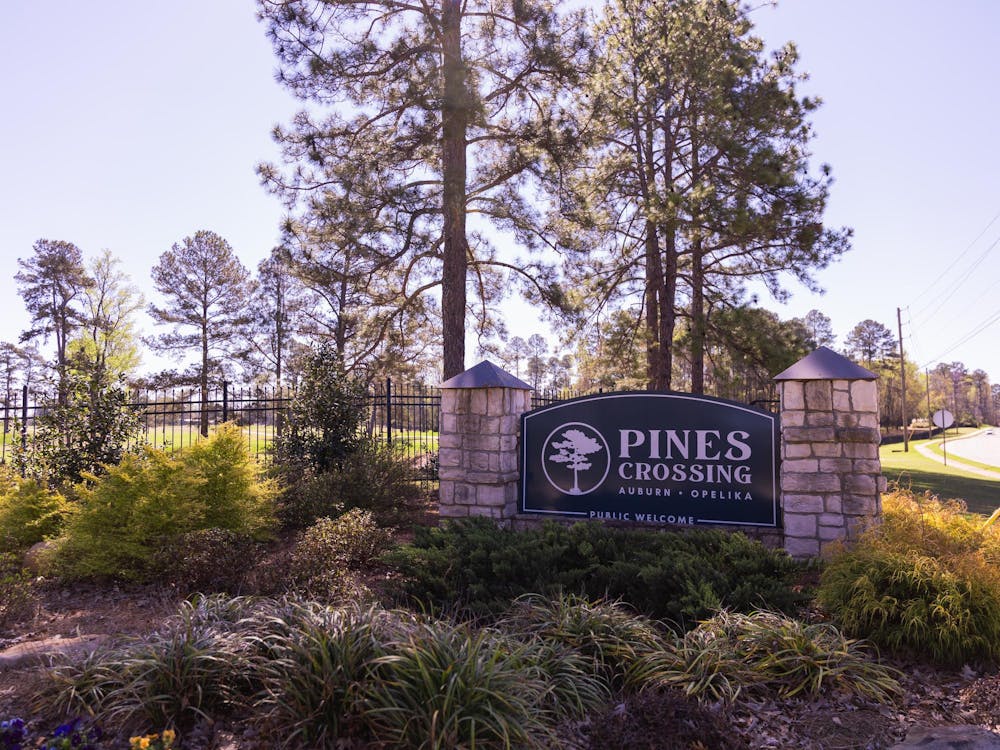 <p>The front entrance to Pines Crossing golf course on March 17, 2026.</p>