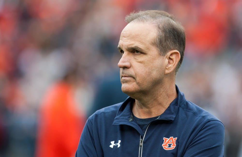 Defensive coordinator Kevin Steele during pregame warm-ups. Auburn vs Alabama on Saturday, Nov. 25 in Auburn, Ala.