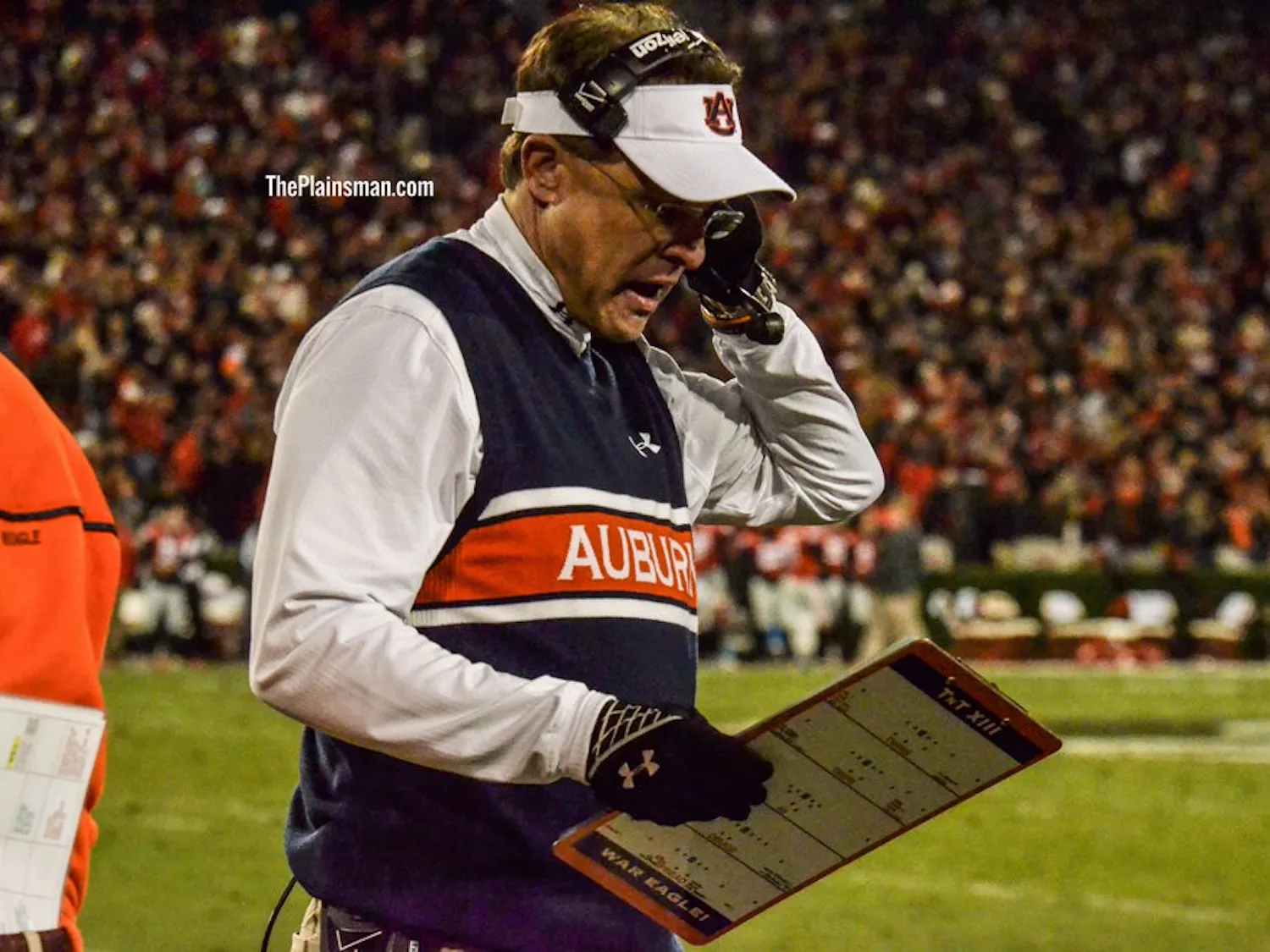Gus Malzahn reacts to a penalty late in the third quarter against UGA in Athens.
Raye May / PHOTO EDITOR