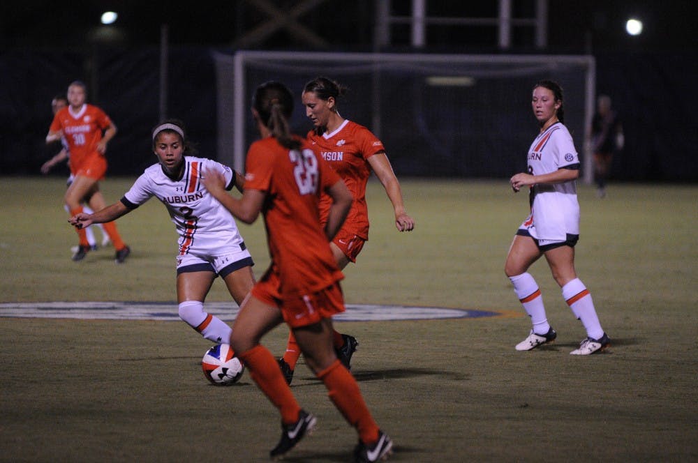 Dani Solaru (2) on defense during Auburn Soccer vs. Clemson on Friday, Aug. 19, 2016 in Auburn, Ala.