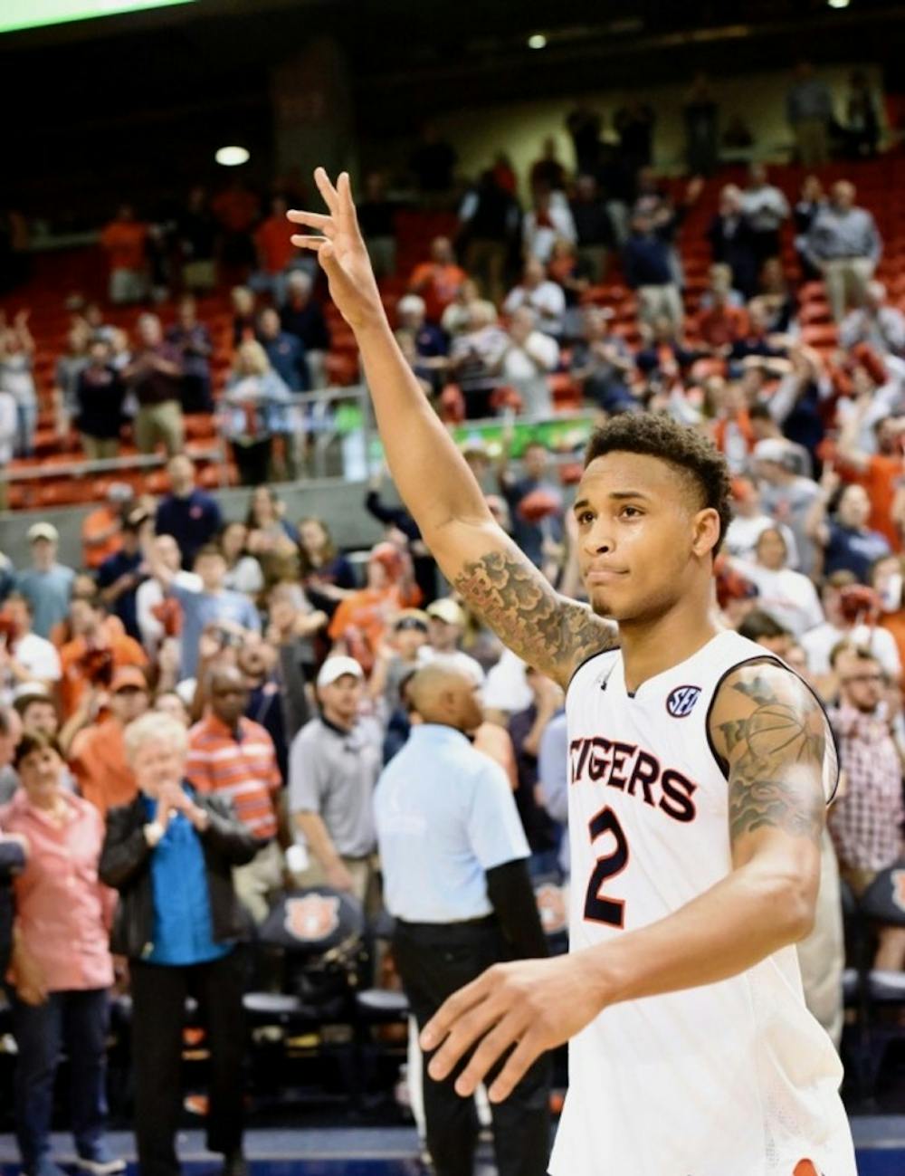 <p>Bryce Brown (2) after Auburn Men's Basketball vs. Tennessee on Saturday, March 9, 2019, in Auburn, Ala.&nbsp;</p>