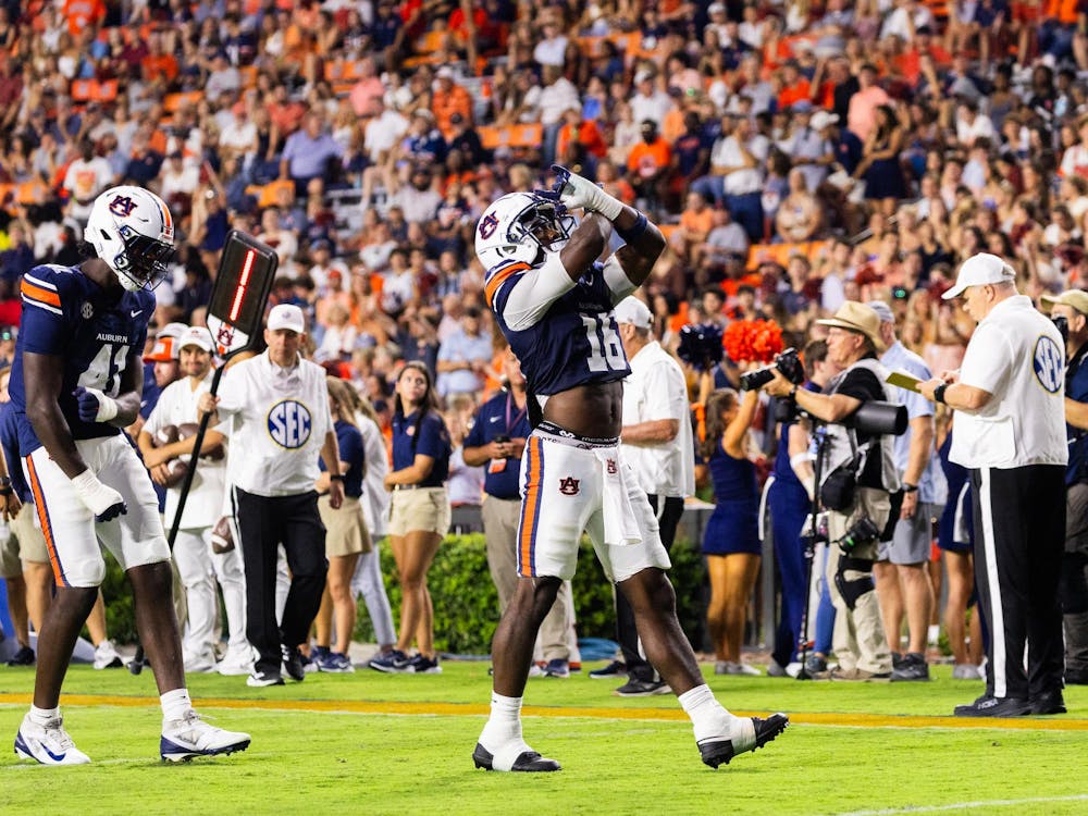Auburn linebacker Bryce Deas celebrates a tackle for loss during Auburn vs Ball State on Sept. 6, 2025. 