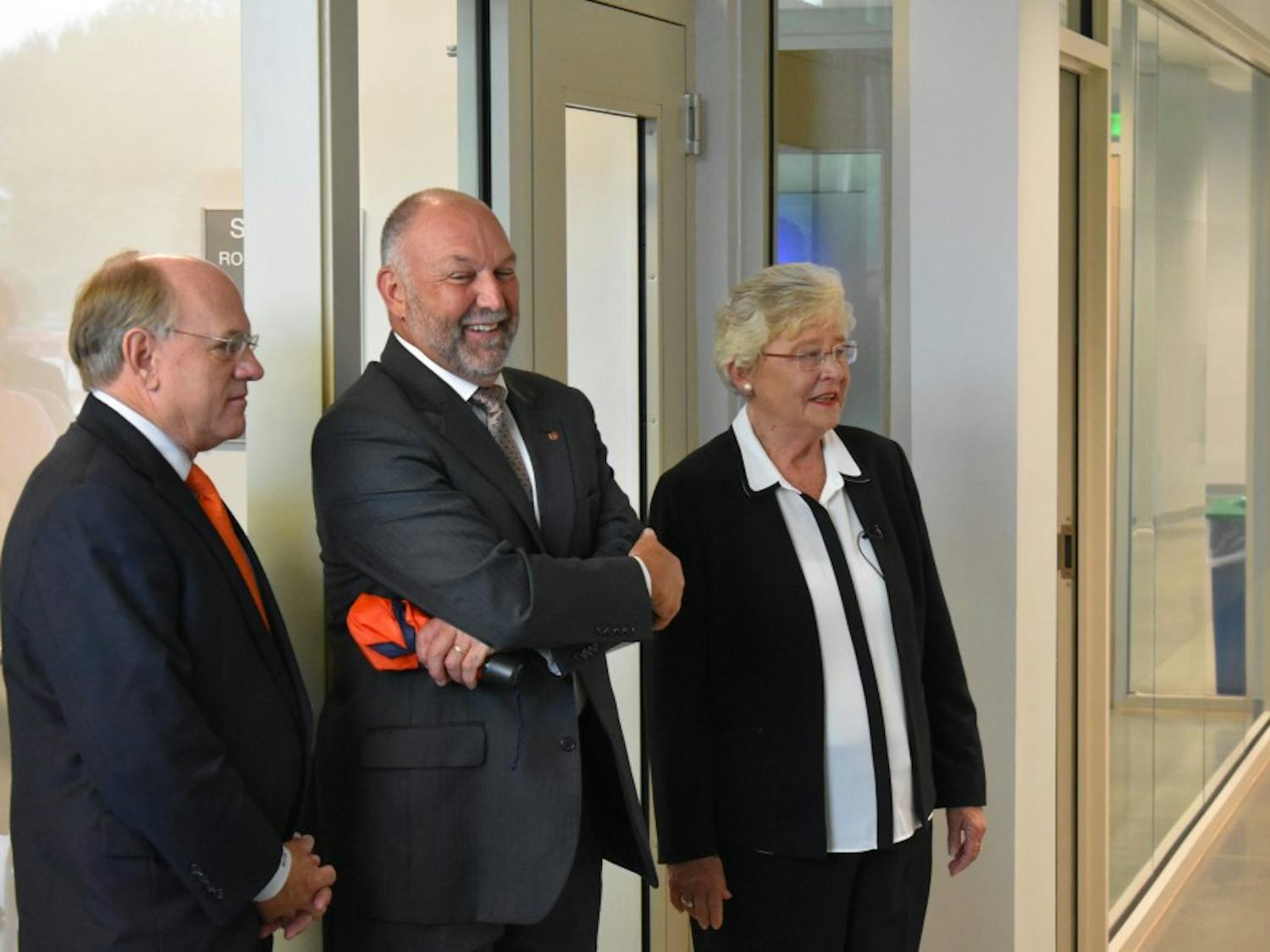 Mayor Bill Ham, Auburn University President Steven Leath and Gov. Kay Ivey&nbsp;visit the new School of Nursing building on July 25, 2015 in Auburn, Ala.