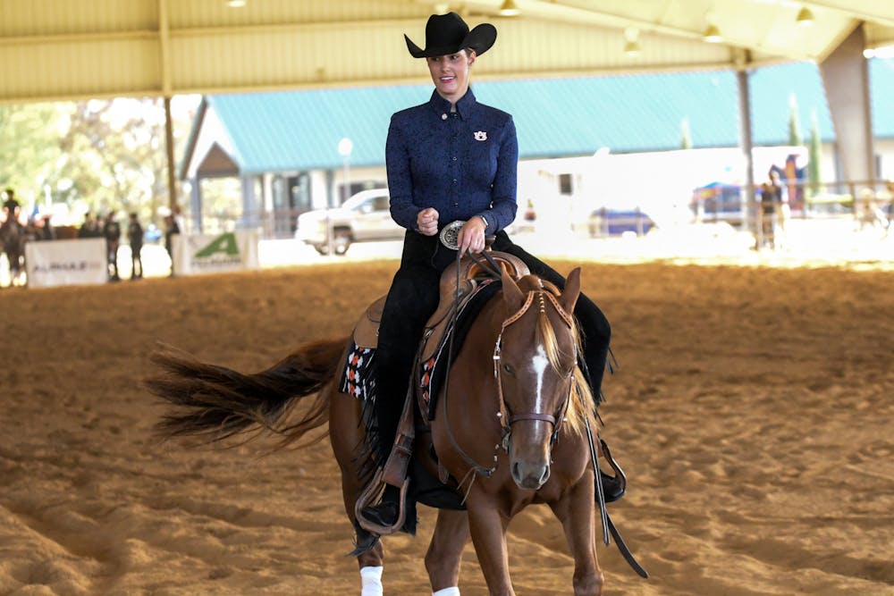 <p>Alexia Tordoff riding in meet against South Carolina at Auburn Equestrian Center on Oct. 27, 2023.</p>