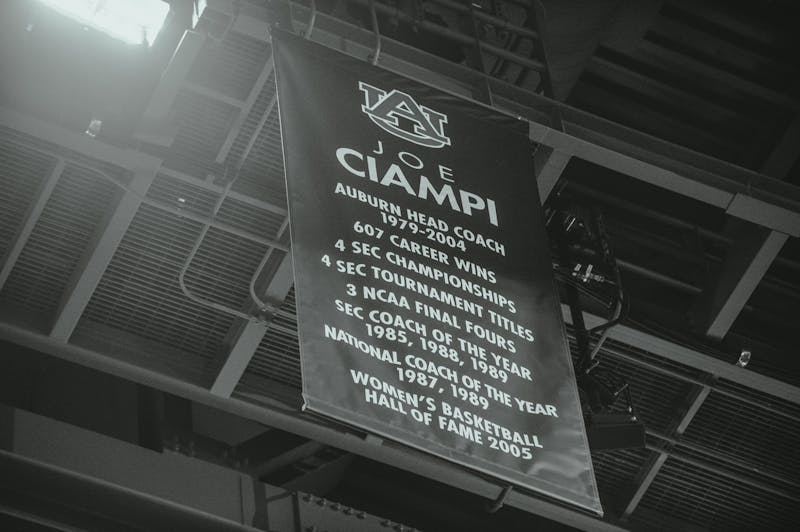 Joe Ciampi is honored with a banner in Auburn Arena