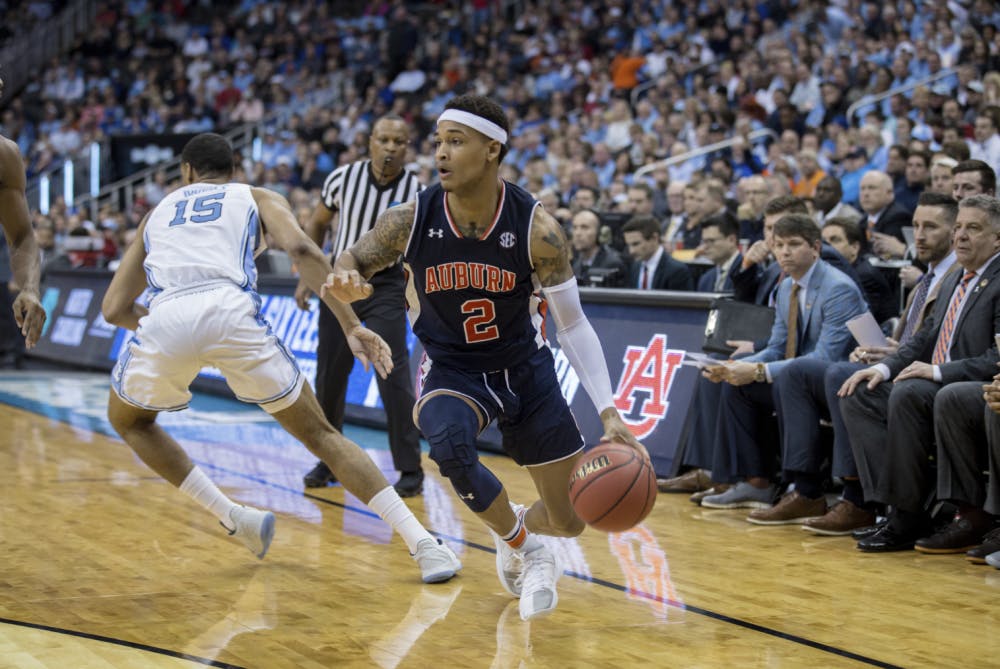 <p>Bryce Brown (2) drives during Auburn basketball vs. North Carolina in the Midwest Region semifinal of the 2019 NCAA Tournament on March 29, 2019, in Kansas City, Mo. Photo courtesy Lauren Talkington / The Glomerata. &nbsp;&nbsp;</p>