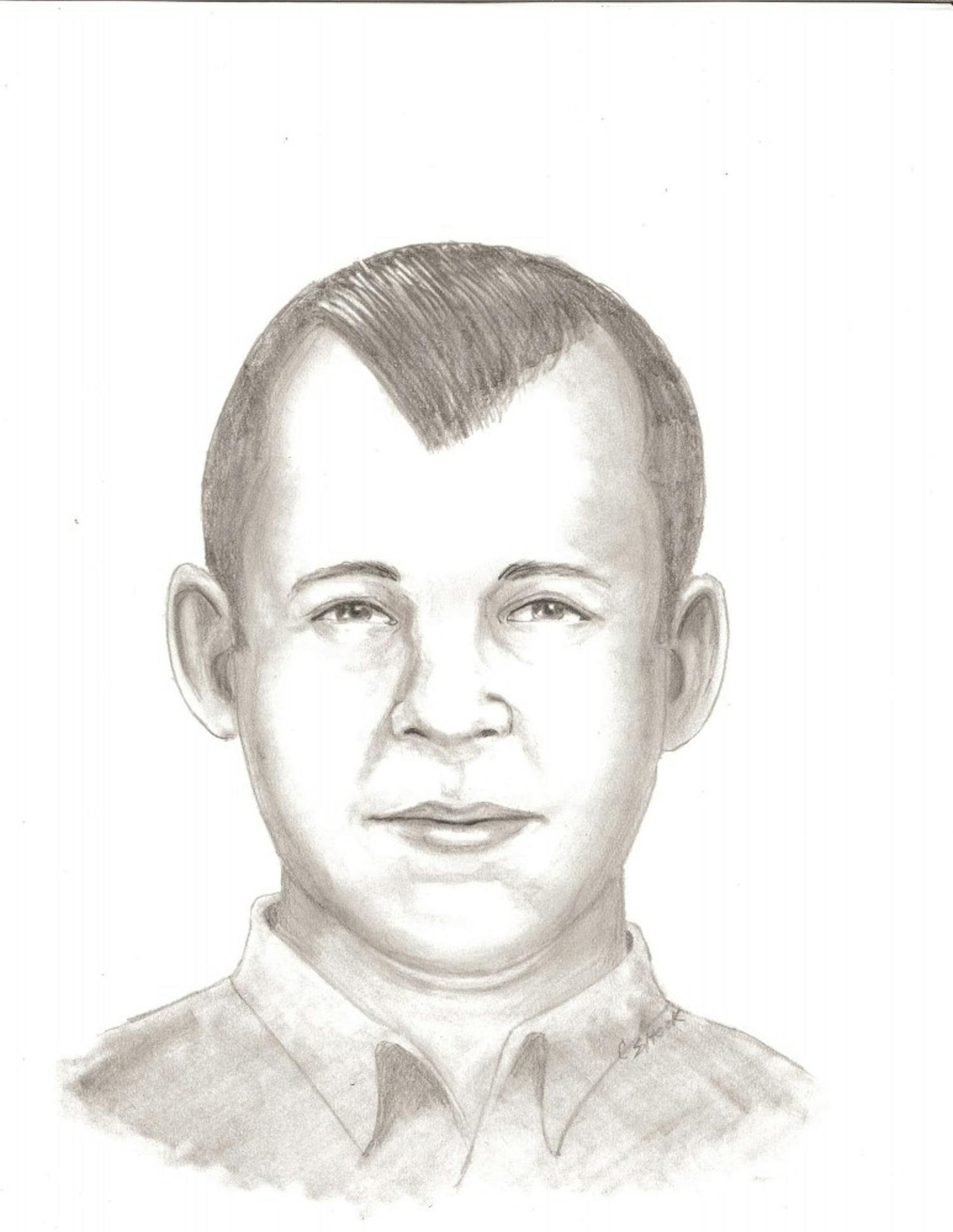 One of two sketches of the March 16, 2018, PNC Bank robbery suspect the Auburn Police Department released on March 26, 2018. This sketch is rendered with thicker lips.