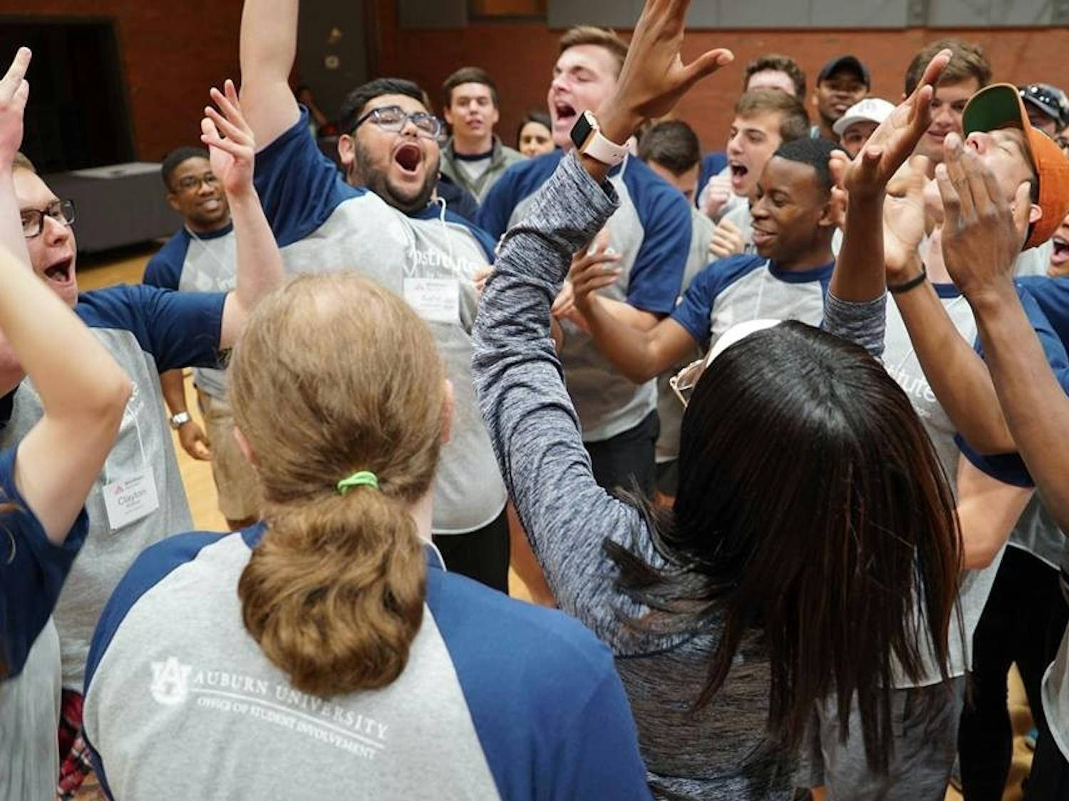 Auburn Students practice a chant at LeaderShape. Contributed by Dawn Morgan.
