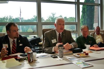 Advisory Management Advisory Board vice chair Allen Thames (center) heads meeting. (Contributed by Art Morris, Dothan Regional Airport Director)