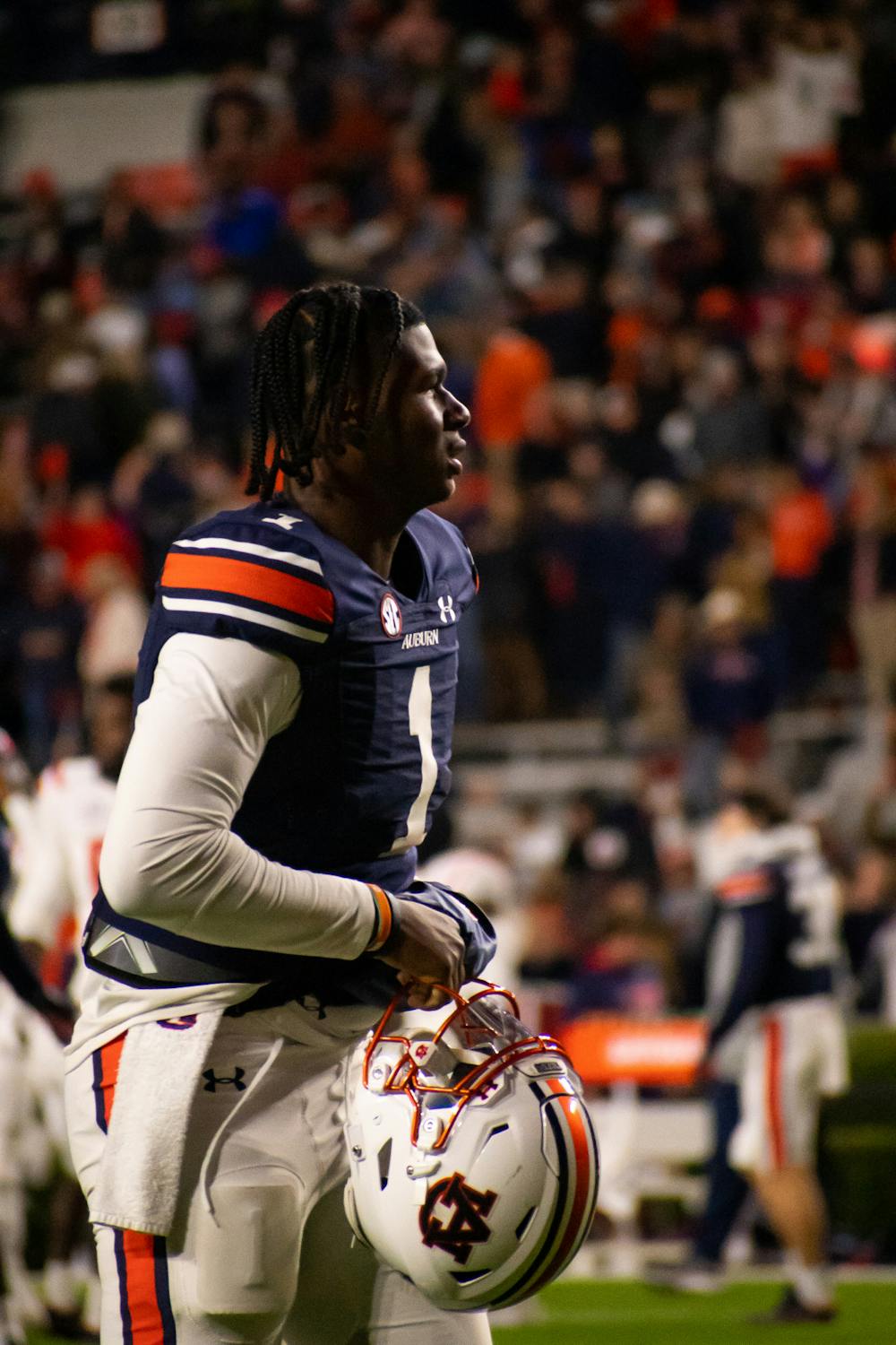 <p>T.J. Finley (1) after a football game between Ole Miss and Auburn on Oct. 30, 2021, from Jordan-Hare Stadium in Auburn, AL, USA.</p>