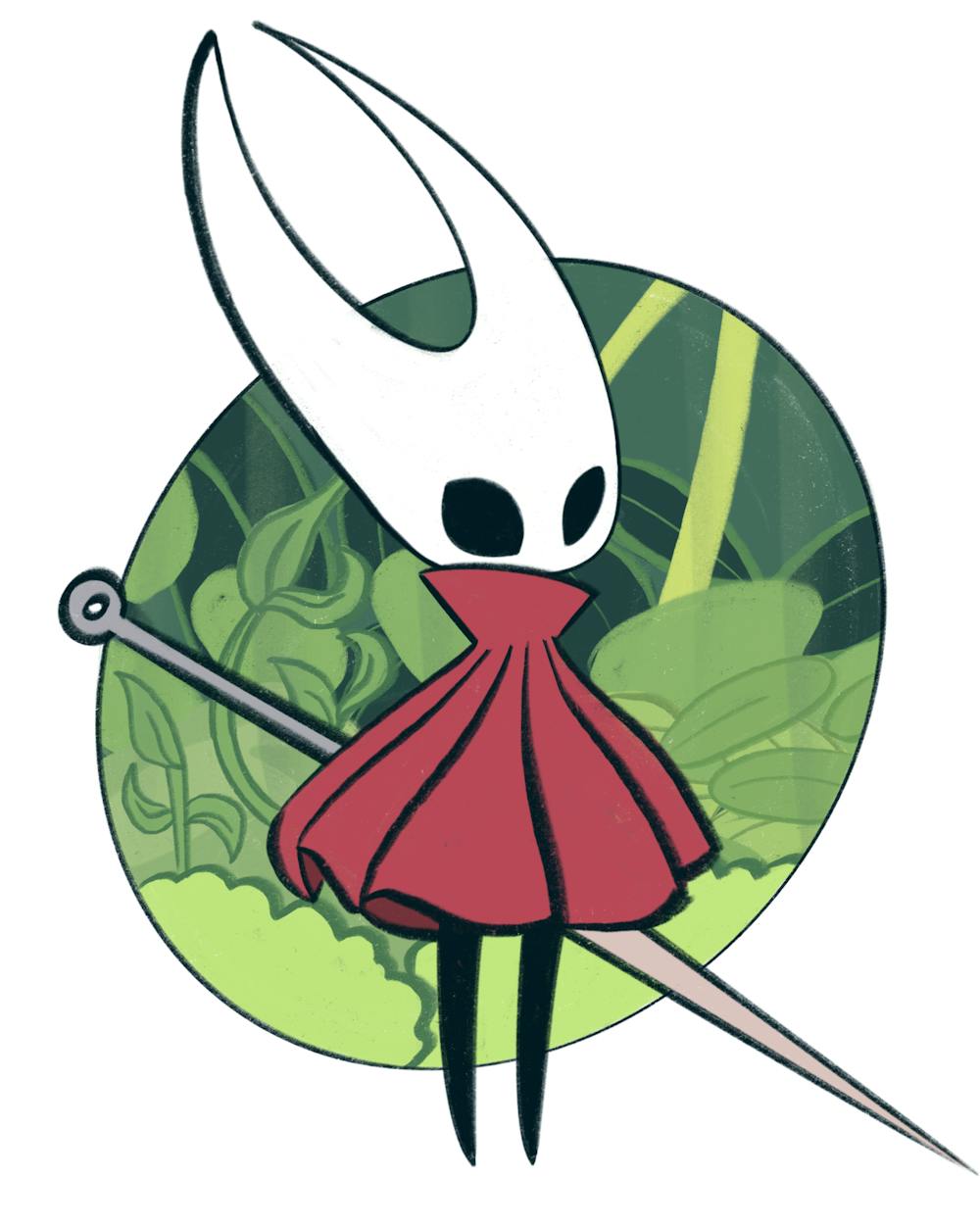 <p>Illustration of Hornet, the main character from <em>Silksong</em>, depicting her red cloak and signature needle weapon.</p>