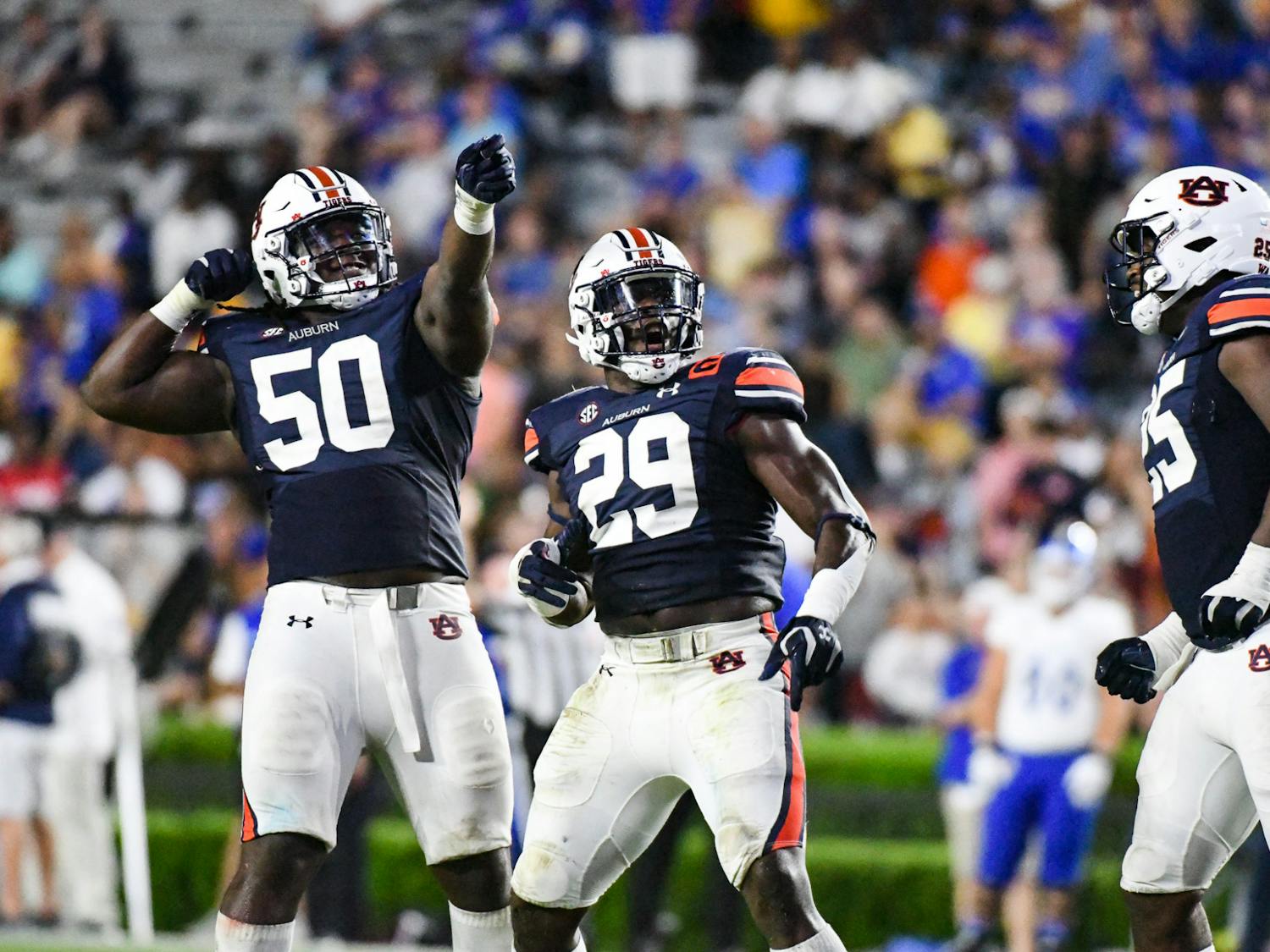 AUvsSJSU-4 Derick Hall and Marcus Harris Defensive celebration