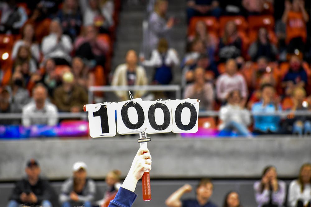 Suni Lee gets scored a perfect 10 for her performance on beam during a gymnastics meet between Auburn and Kentucky in Neville Arena on Feb. 25.