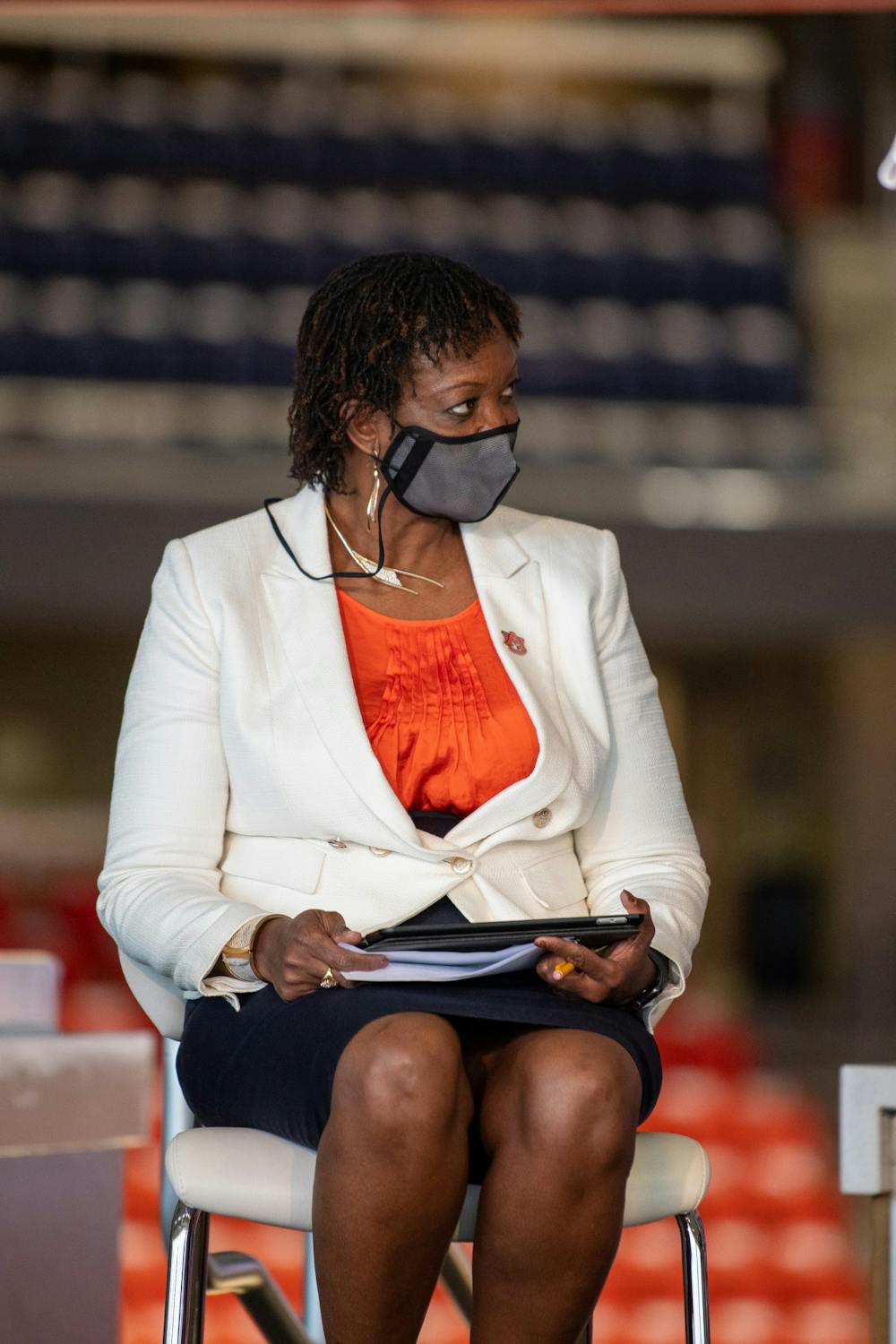 Johnnie Harris the new Auburn Women's Basketball coach at her formal introduction ceremony on Monday, April 5, 2021, in Auburn, Ala. 
