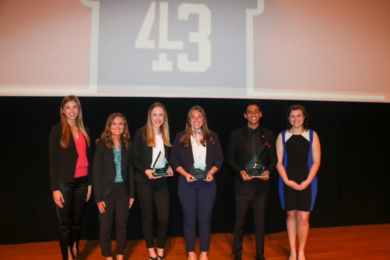 (From left to right) Brooke Tarrant, Audrey Osborne, Annabelle Lacy, Abigail Stephenson, Saksham Goel and Brooke Gordon, were the six finalist at the Auburn Speaks competition.&nbsp;