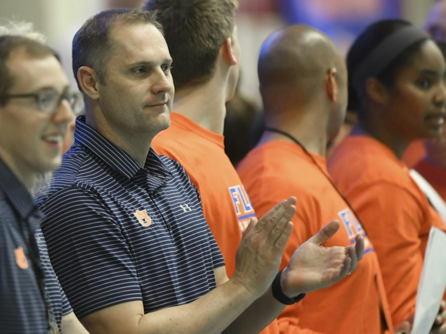 Brett Hawke, Auburn swimming and diving head coach, during SEC Championships on Sunday, Feb. 18, 2018, in College Station, Texas.