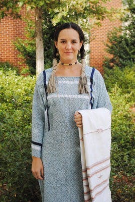 Shanna Hanes, president of the Auburn American Indian Association, dressed in traditional garb for class Tuesday. (Maria Iampietro / PHOTO EDITOR)