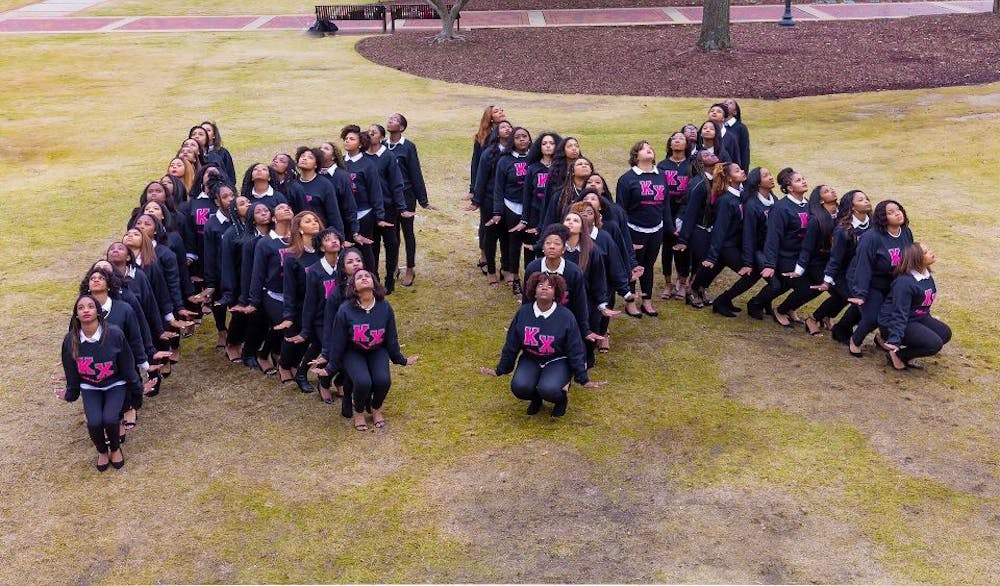 The Kappa Chi Chapter of Alpha Kappa Alpha poses for a Founders Day Picture. 