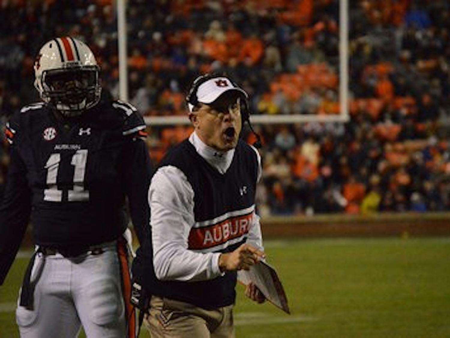 Gus Malzahn reacts to a call.

Emily Enfinger | Assistant Photo Editor