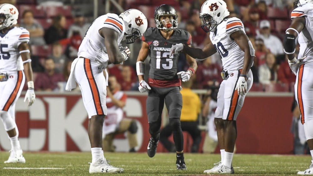 Jeff Holland (4)
Auburn football vs Arkansas on Saturday, October 21, 2017 in Fayetteville, Ark. 
Photo by Wade Rackley/Auburn Athletics 