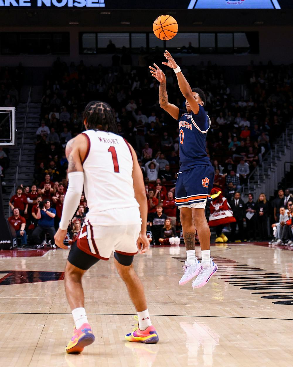 COLUMBIA, SC - JANUARY 11 - Auburn's Tahaad Pettiford (0) during the game between the #2 Auburn Tigers and the South Carolina Gamecocks at Colonial Life Arena in Columbia, SC on Saturday, Jan. 11, 2025.

Photo by Zach Bland/Auburn Tigers