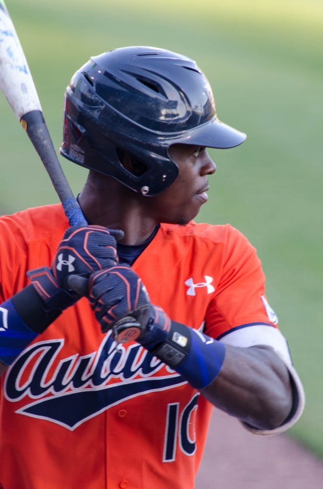Anfernee Grier (10) during the Alabama State vs Auburn baseball game at Plainsman Park in Auburn, Ala., on Tuesday, March 23, 2016. Auburn defeated ASU 11-0.