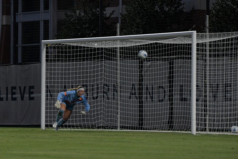<p>Maddie Prohaska (#00) diving for a kick on goal by Wake Forest at Auburn Soccer Complex August 31st 2023</p>