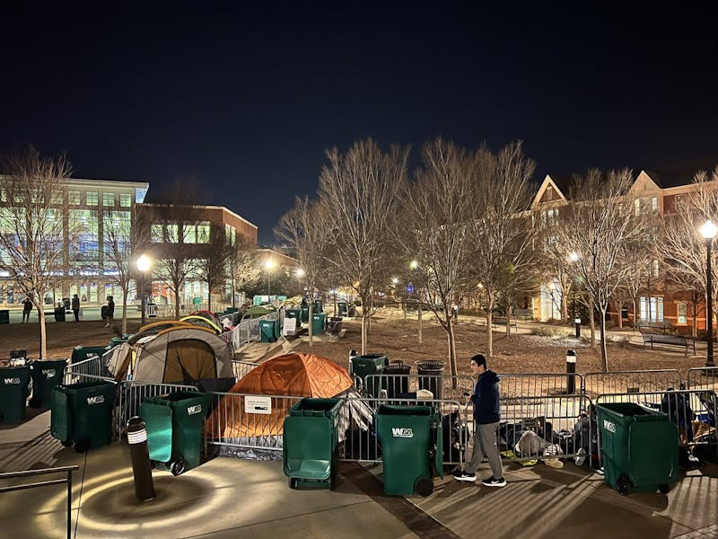 Feb. 11, 2022; "Jungle Village" sets up the night before a game against Texas A&amp;M outside of Auburn Arena in Auburn, Ala. (Mandatory credit: Jacob Hillman/The Jungle)