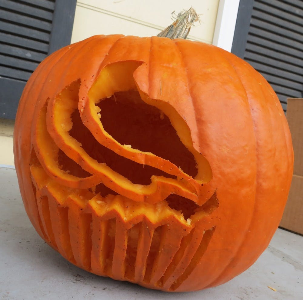 A carved pumpkin sits on display. (Kris Martins&nbsp;| Campus Writer)&nbsp;