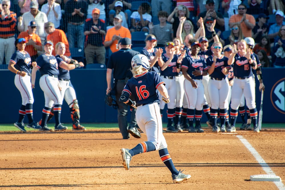 <p>KK McCrary rounding third base after hitting the first home run for the Auburn Tigers in their second game against the Tennessee Lady Vols, March 30, 2024.</p>