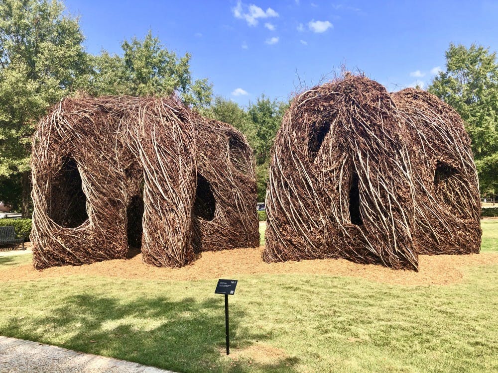 Patrick Dougherty's work featured at the Jule Collins Smith museum on Monday, Oct. 21, 2019, in Auburn, Ala. 