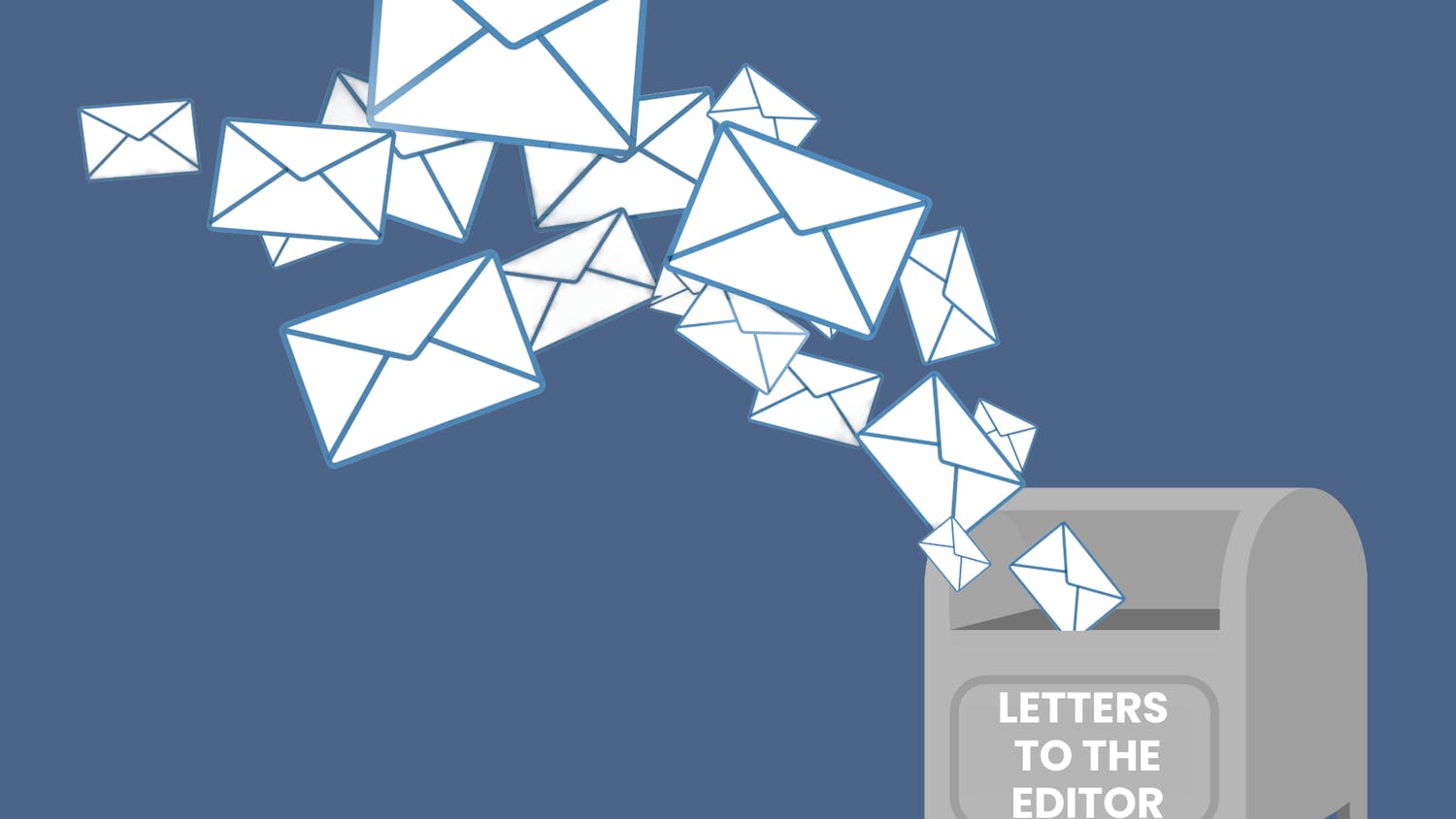 Envelopes flying into a mailbox that reads, "Letters to the Editor."