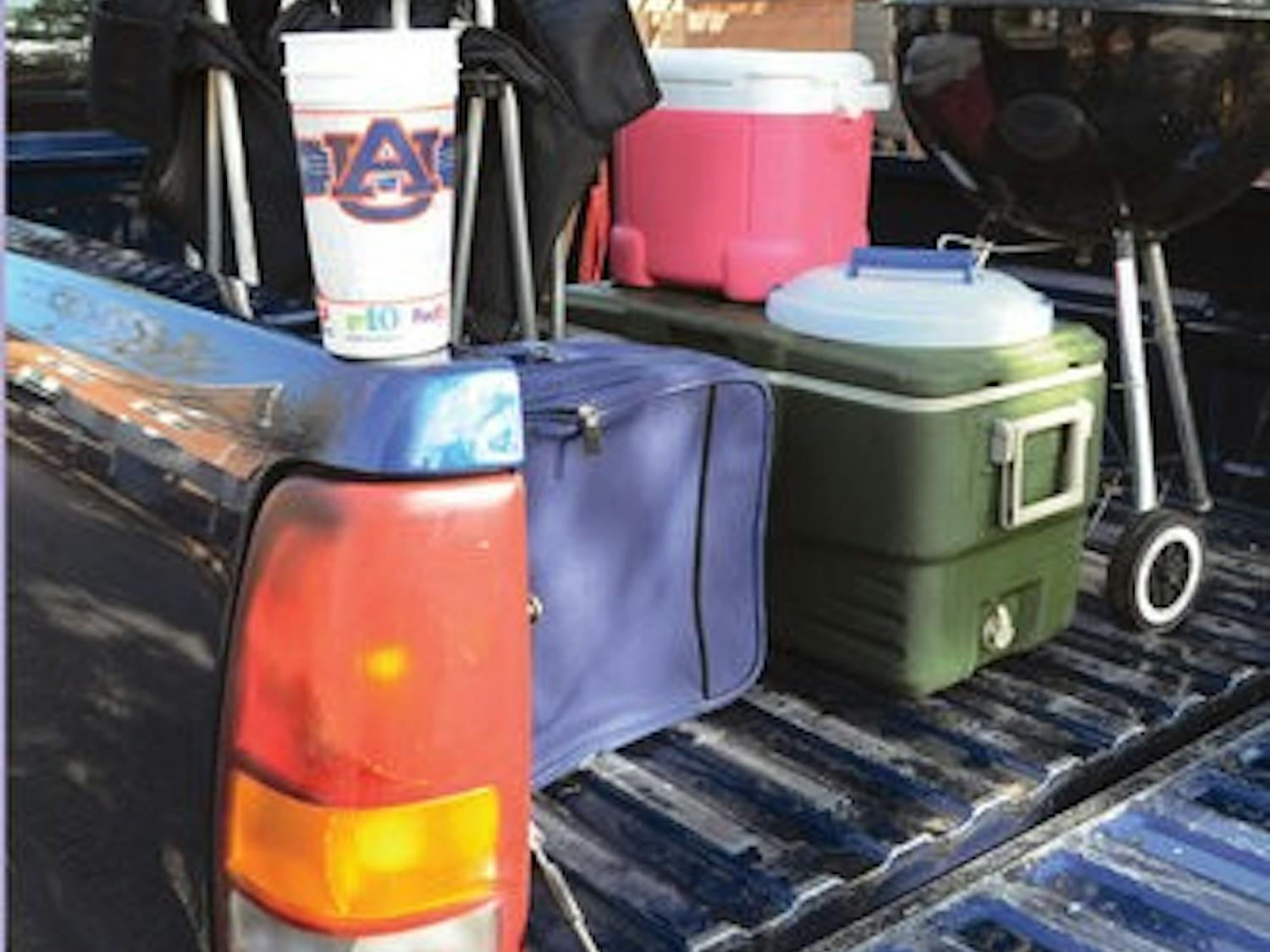 A student's truck is packed with supplies for an away game. (Christen Harned / ASSISTANT PHOTO EDITOR)