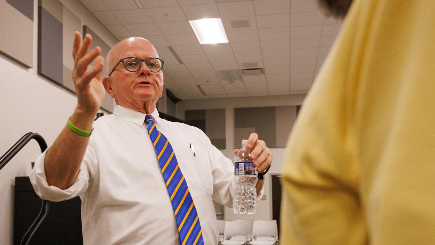 Congressional candidate Lee McInnis talks with potential voters during an open meeting in Opelika, Alabama in Nov. 19, 2025.