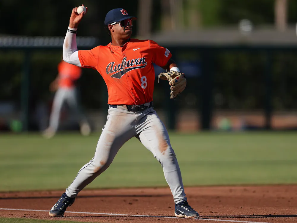 GAINESVILLE, FL - APRIL 17 - Auburn's Eric Guevara (8) - #6 Auburn Tigers vs. #7 Florida Gators at Condron Family Ballpark in Gainesville, FL on Friday, April 17, 2026.
Photo by Zach Bland/Auburn Tigers