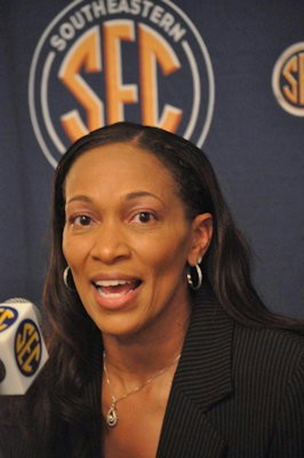 Auburn women's basketball head coach Terri Williams-Flournoy takes questions during Wednesday's SEC Media Days in Birmingham.
ANNA GRAFTON / PHOTO EDITOR