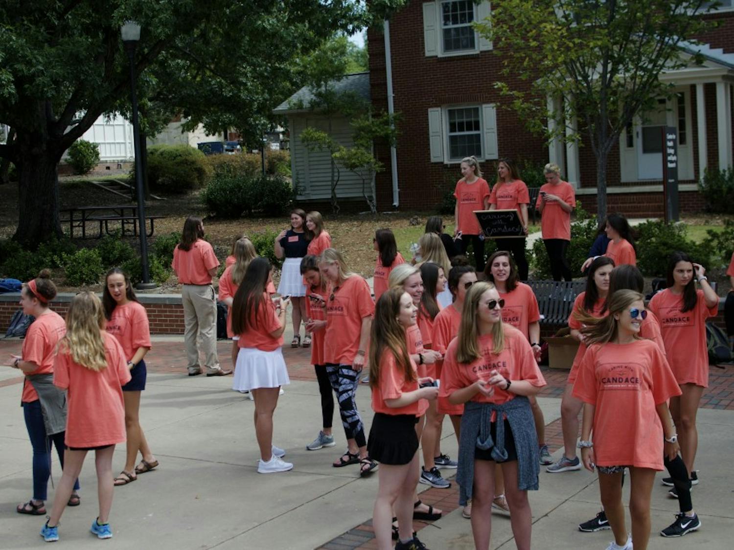 Students campaign for Miss Homecoming candidates on Wednesday, Sept. 13, 2017 in Auburn, Ala.