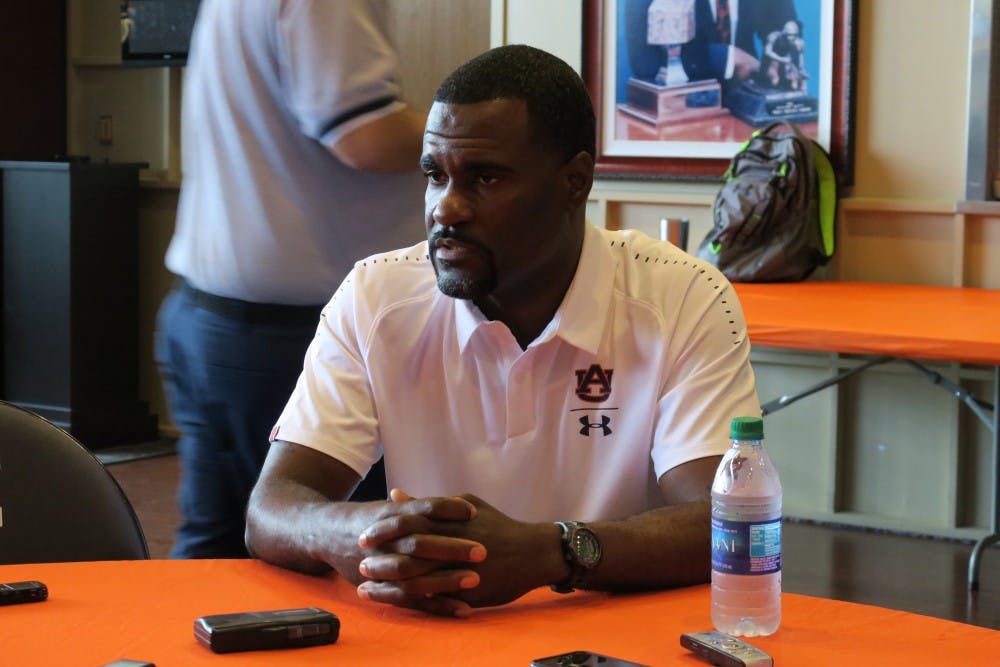 <p>Assistant Football Coach Marcus Woodson being interviewed on  August 16, 2018.</p>