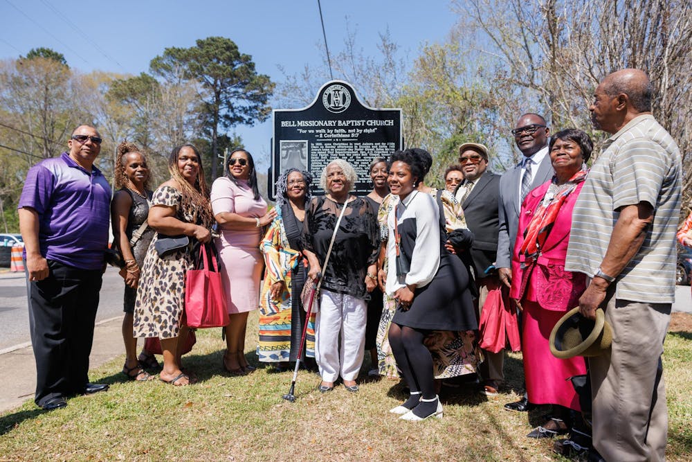 <p>Family of the late Katie Bell Avery stand in front of the newly erected historical marker in front of Bell Missionary Baptist Church, Sunday, March 22, 2026 in Auburn, Alabama.</p>