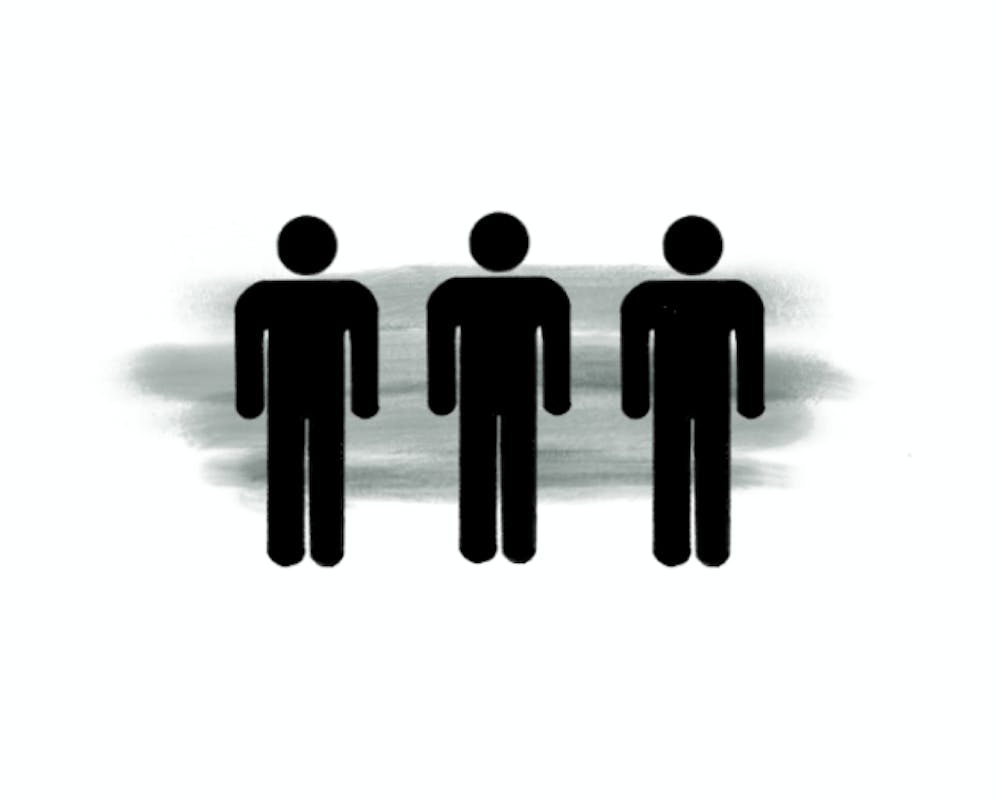 <p>Three simple black figures of people stand side by side against a soft, gray background.</p>