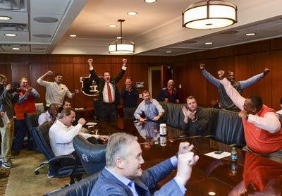 coaching staff celebrates boom