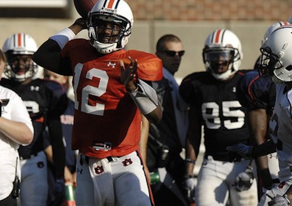 Jonathan Wallace practices in Auburn's first fully padded practice of the season Monday, Aug. 6, 2012. (Courtesy of Todd Van Emst)