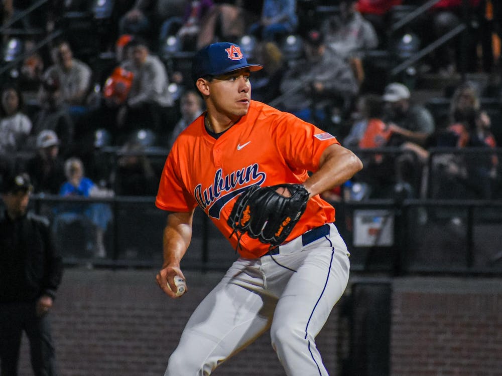 Alex Petrovic (43) throws first pitch in game two of doubleheader against Youngstown State in Plainsman Park on February 14, 2026.