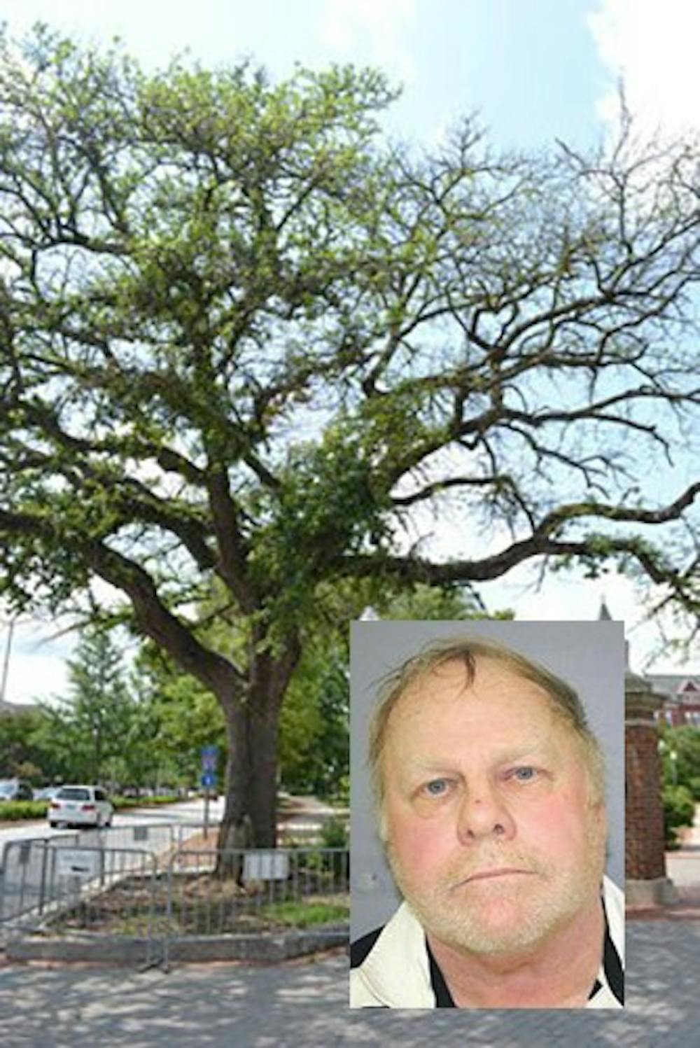 The Toomer's Oaks in 2012. Harvey Updyke, pictured right, pled guilty to poisoning the trees in 2013. 