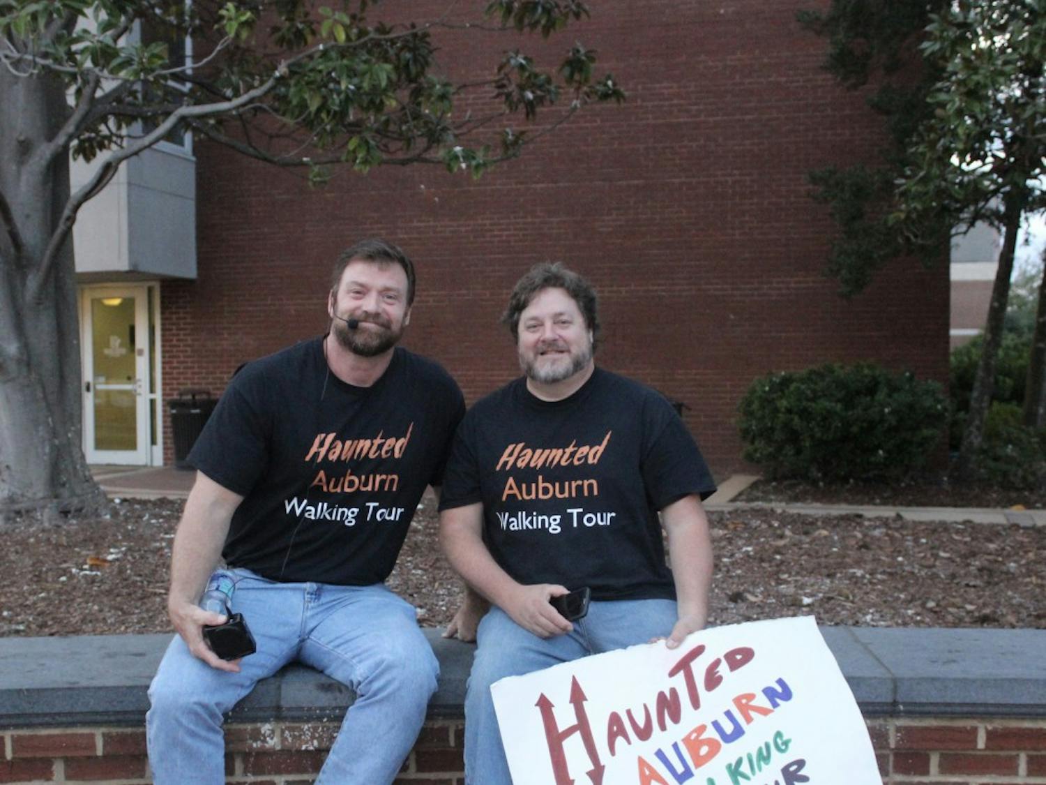 Brandon Stoker and John-Mark Poe, tour guides for the Haunted Auburn Walking Tour, on Oct. 22, 2017, in Auburn, Ala.&nbsp;