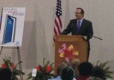 Robert Gibbs speaks to the Boys & Girls Club at Greater Peace Missionary Baptist Church. (Chandler Jones / COMMUNITY REPORTER)