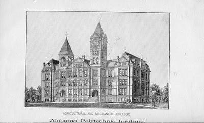 Above, current design of Samford Hall, which replaced Old Main after it burned down. (Contributed by Dwayne Cox)