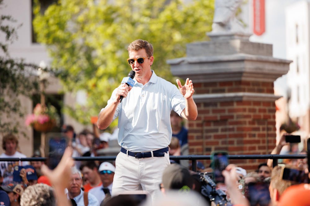 <p>Past University of Mississippi and the New York Giants quarterback Eli Manning greets fans, students and Alumni at Auburn University on Tuesday, July 8, 2025.</p>